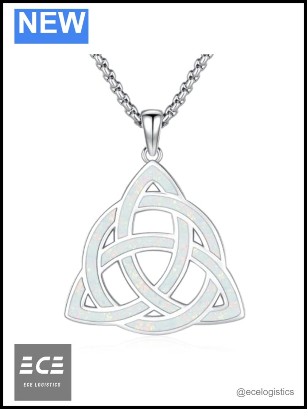 Sterling Silver 925 Opal Celtic Knot Pentagram Pendant Necklace Witches Knot